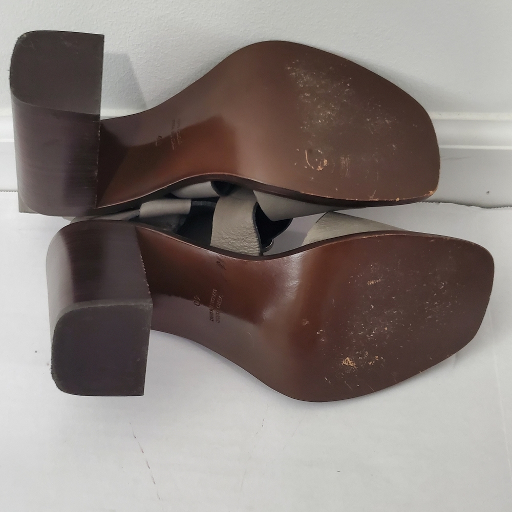 Boemos Italy Block Heel Sandals Eu Size 40 Us 9.5 Dark Gray Leather Square Toe - Picture 8 of 13